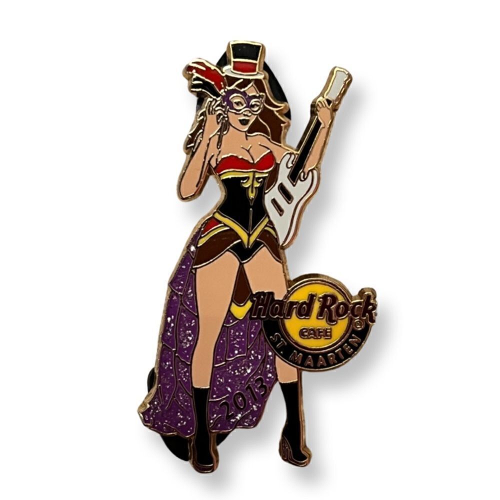Hard Rock Cafe Limited Edition 200 Masked Girl With Guitar St. Maarten 2013 Pin